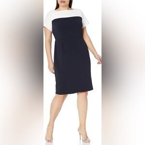 Jacob knee length colour block sheath dress boat neck white/black womens size L